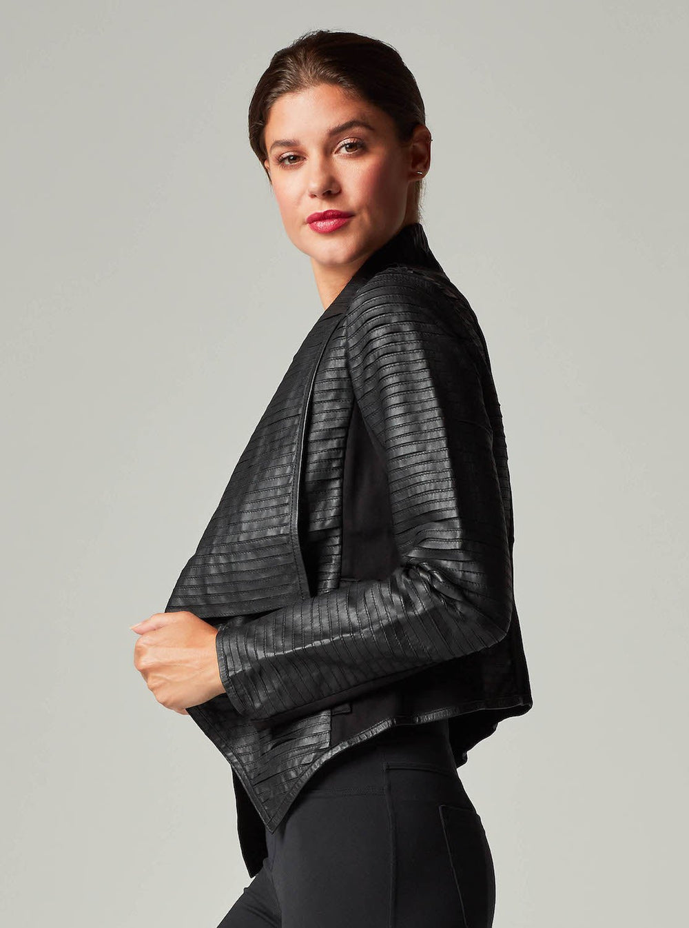 Strip Leather Drape Front - Blanc Noir Online Store