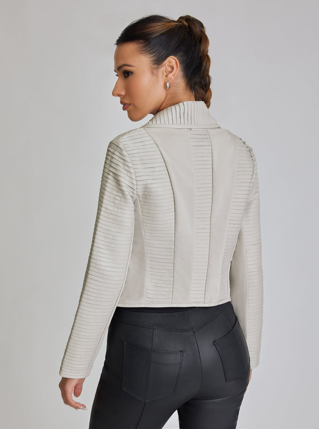 Strip Leather Drape Front - Blanc Noir Online Store