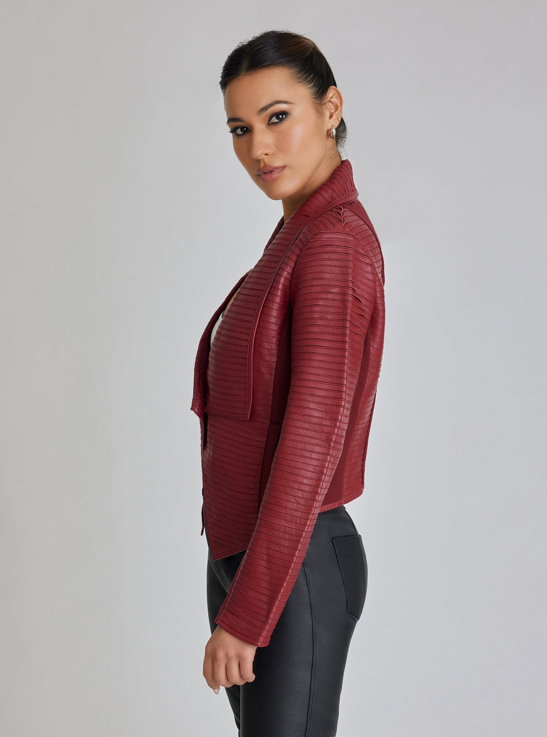 Strip Leather Drape Front - Blanc Noir Online Store