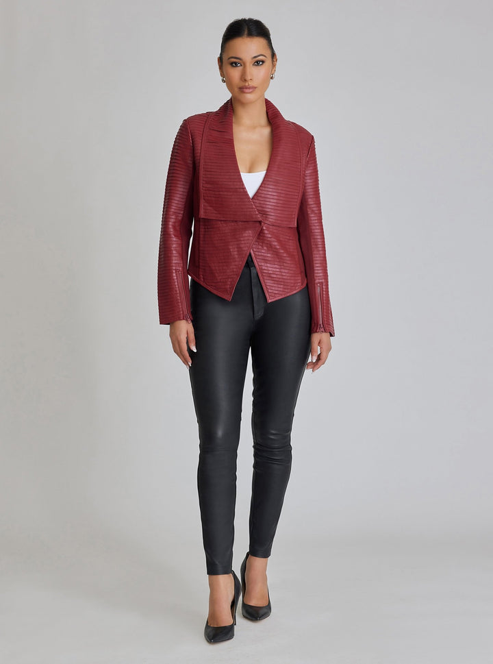 Strip Leather Drape Front - Blanc Noir Online Store