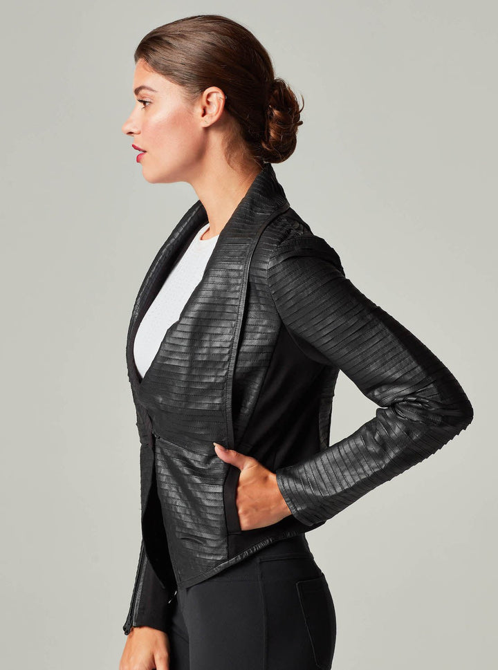 Strip Leather Drape Front - Blanc Noir Online Store