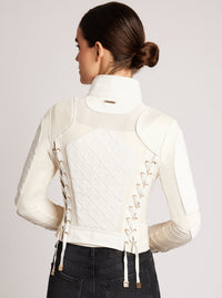 Suede Moto Mesh Jacket with Gold Trims - Blanc Noir Online Store