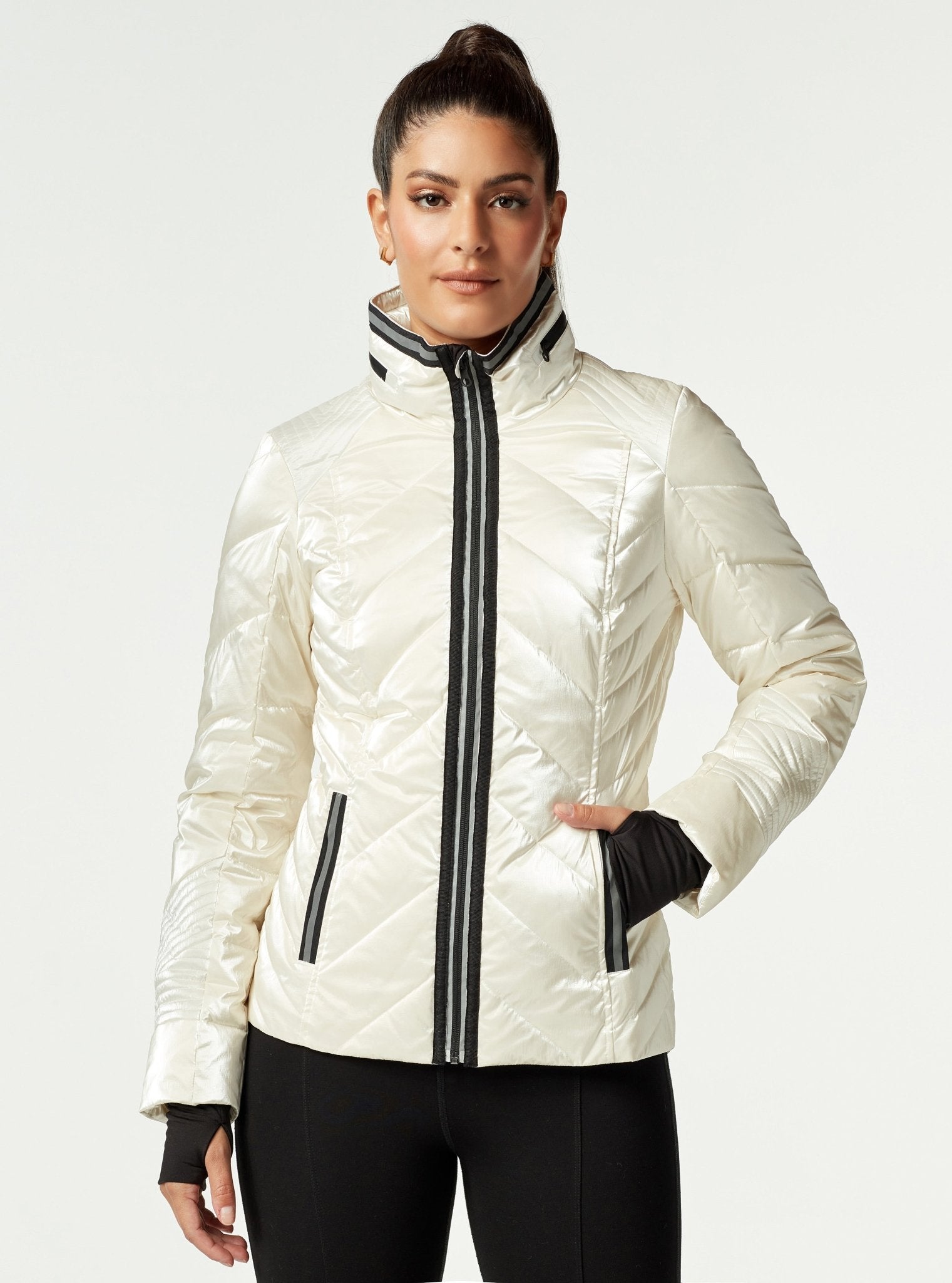 Super Hero Puffer Down Filled Jacket With Reflective Trim Blanc Noir Online Store