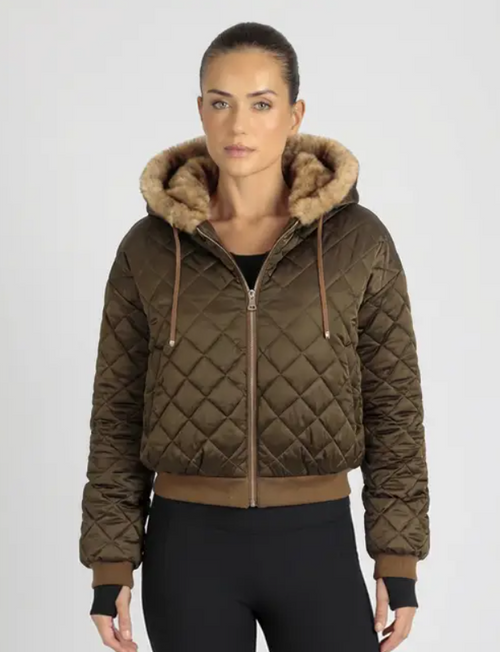 Tawny Reversible Quilted Fur Hoodie Jacket