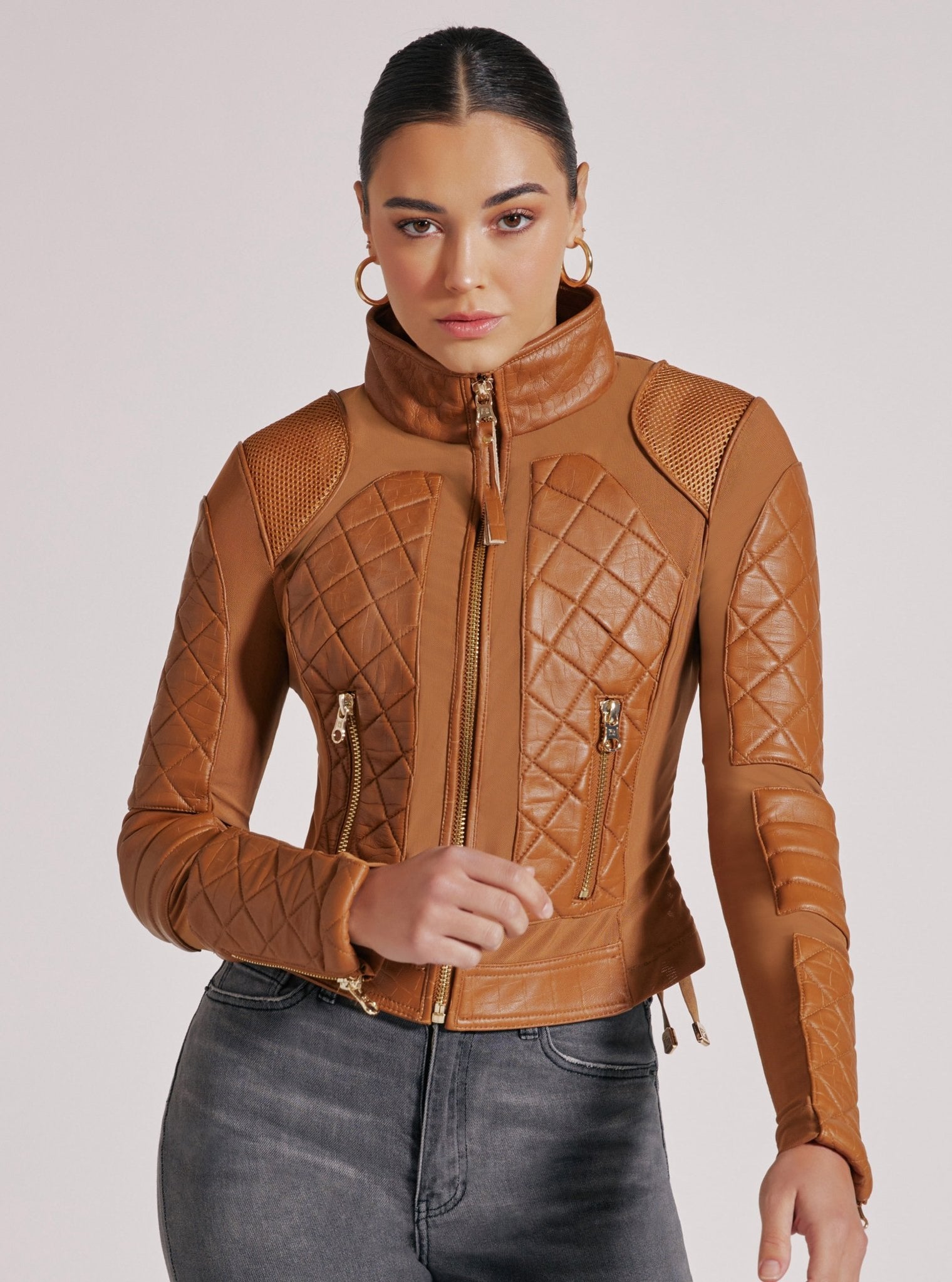 Textured Mesh Moto Jacket - Blanc Noir Online Store