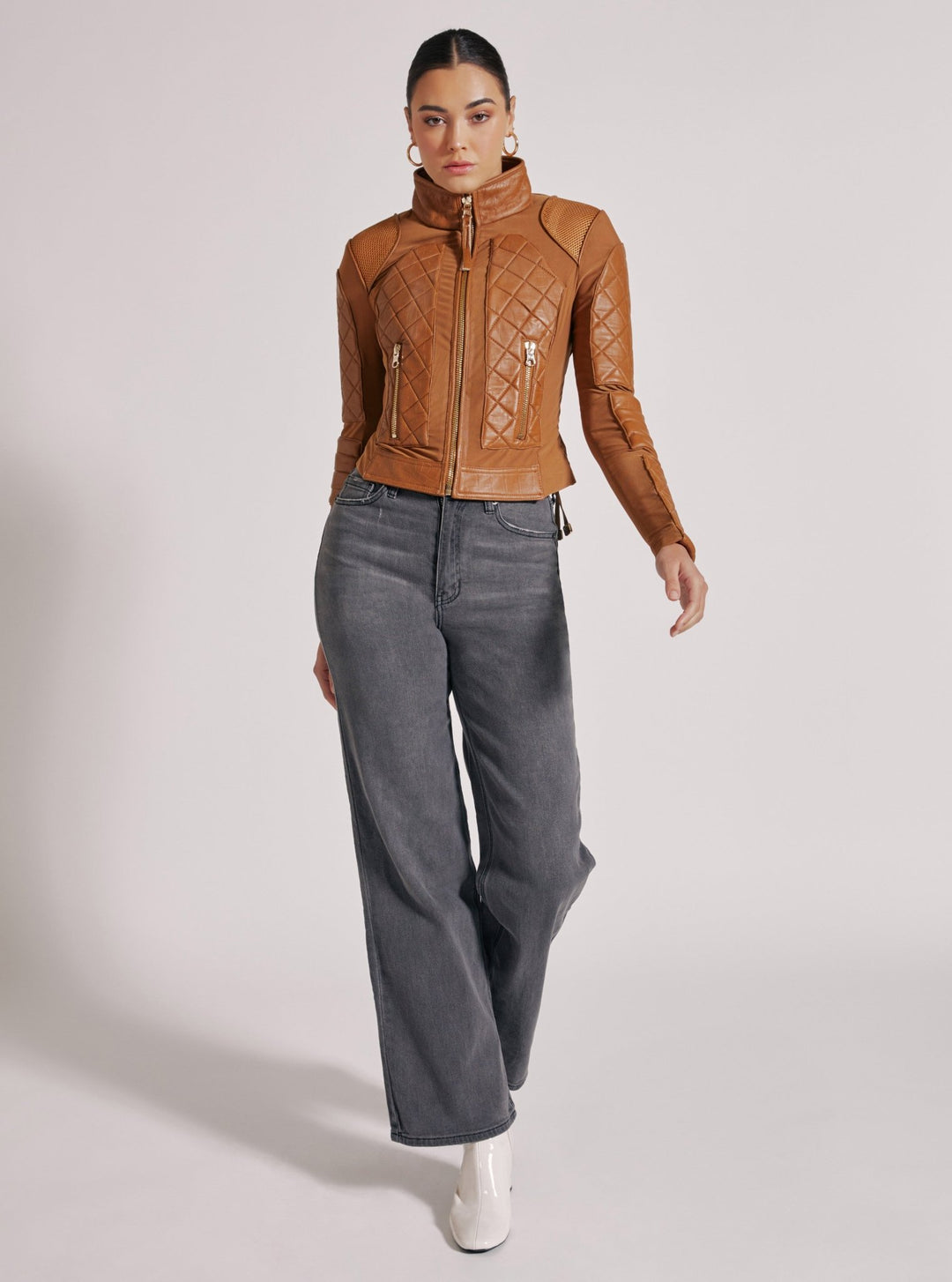 Textured Mesh Moto Jacket - Blanc Noir Online Store