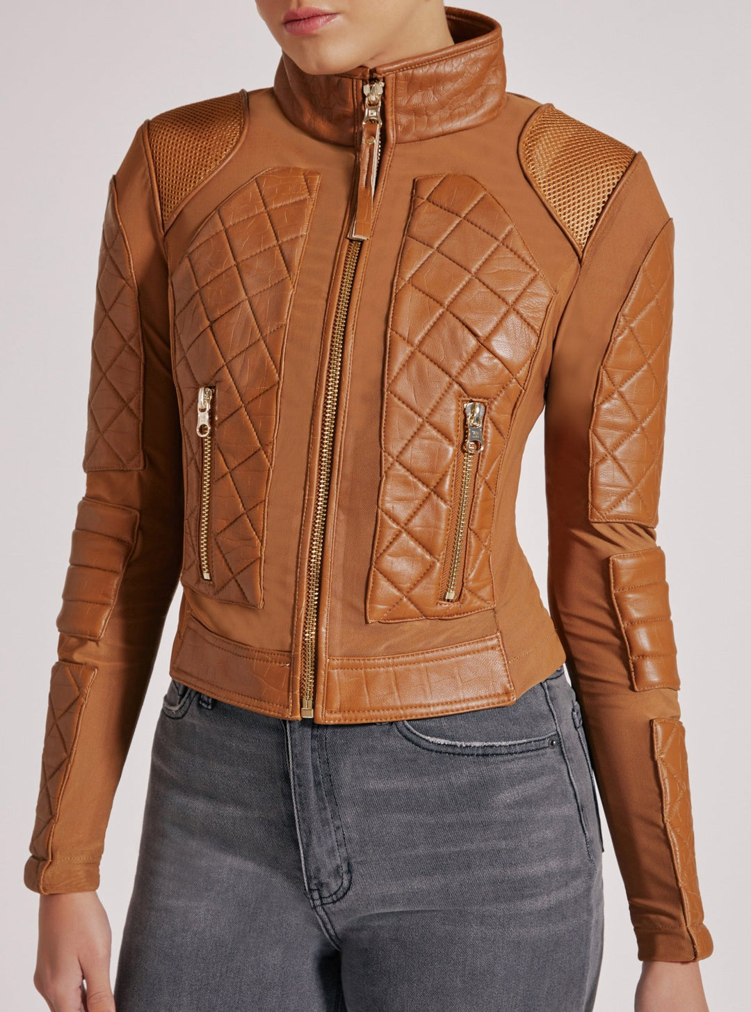 Textured Mesh Moto Jacket - Blanc Noir Online Store