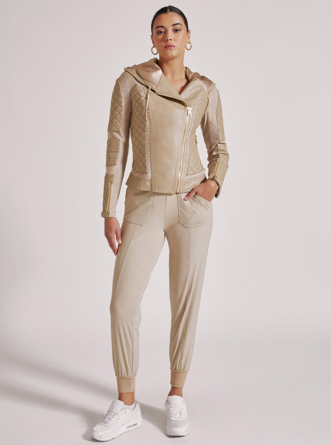 VOYAGE HOODED MOTO WITH GOLD TRIMS - Blanc Noir Online Store