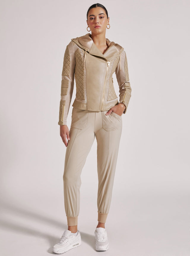VOYAGE HOODED MOTO WITH GOLD TRIMS - Blanc Noir Online Store