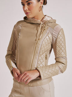 VOYAGE HOODED MOTO WITH GOLD TRIMS - Blanc Noir Online Store