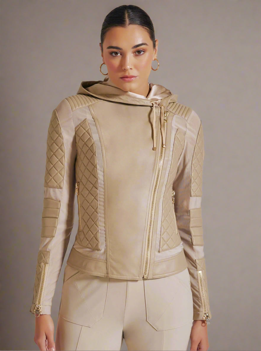 VOYAGE HOODED MOTO WITH GOLD TRIMS - Blanc Noir Online Store